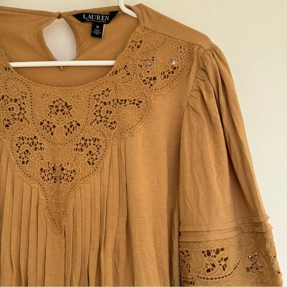 NWT Lauren Ralph Lauren Lace-Trim Jersey Peplum Top M - Picture 3 of 13